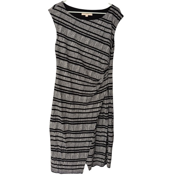 LOFT Dresses & Skirts - LOFT Black White Striped‎ Midi Dress Fall Professional Workwear L